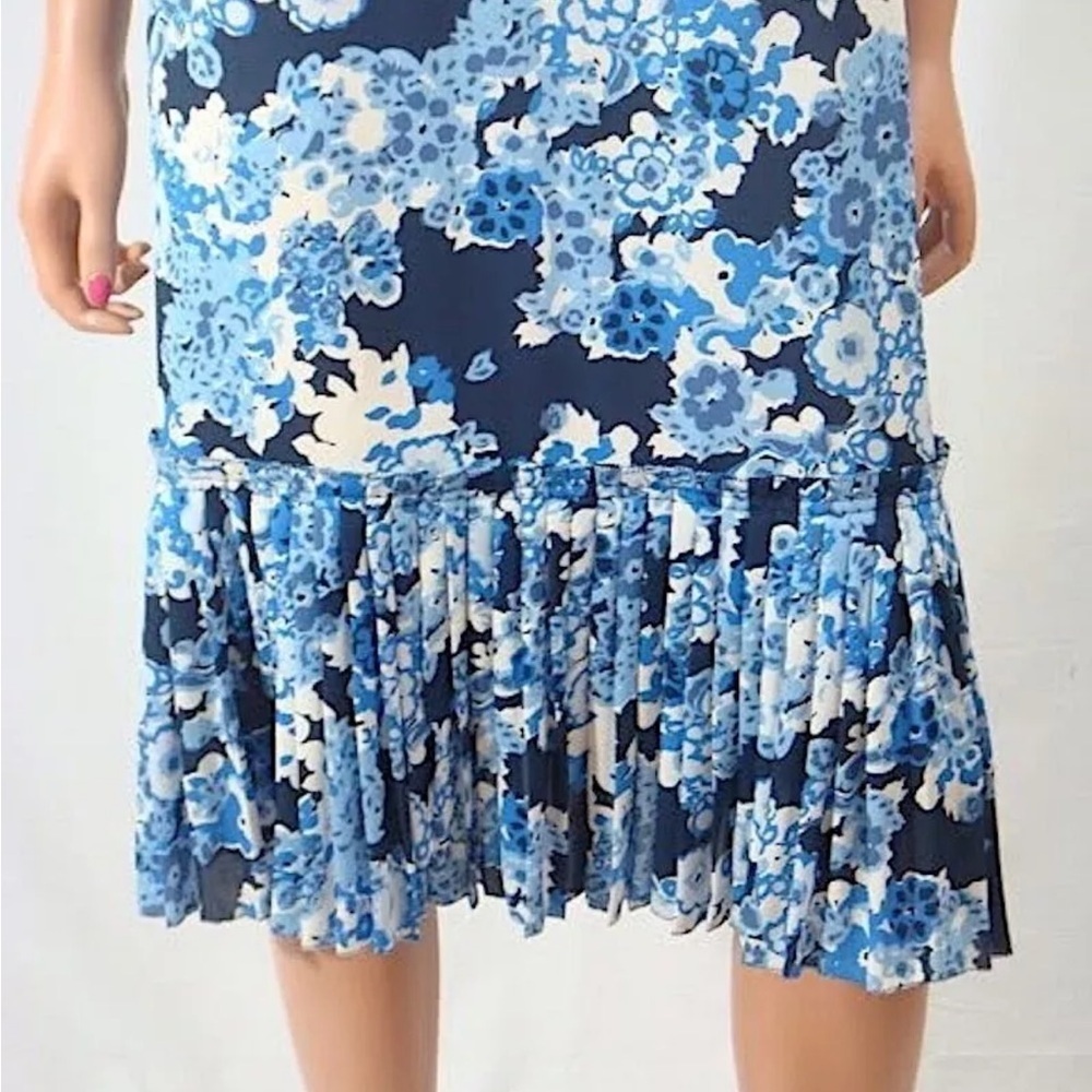 Tory Burch Silk Halter Neck Midi Dress Blue Floral Side Zip Pleated Sz 4 - Picture 16 of 16